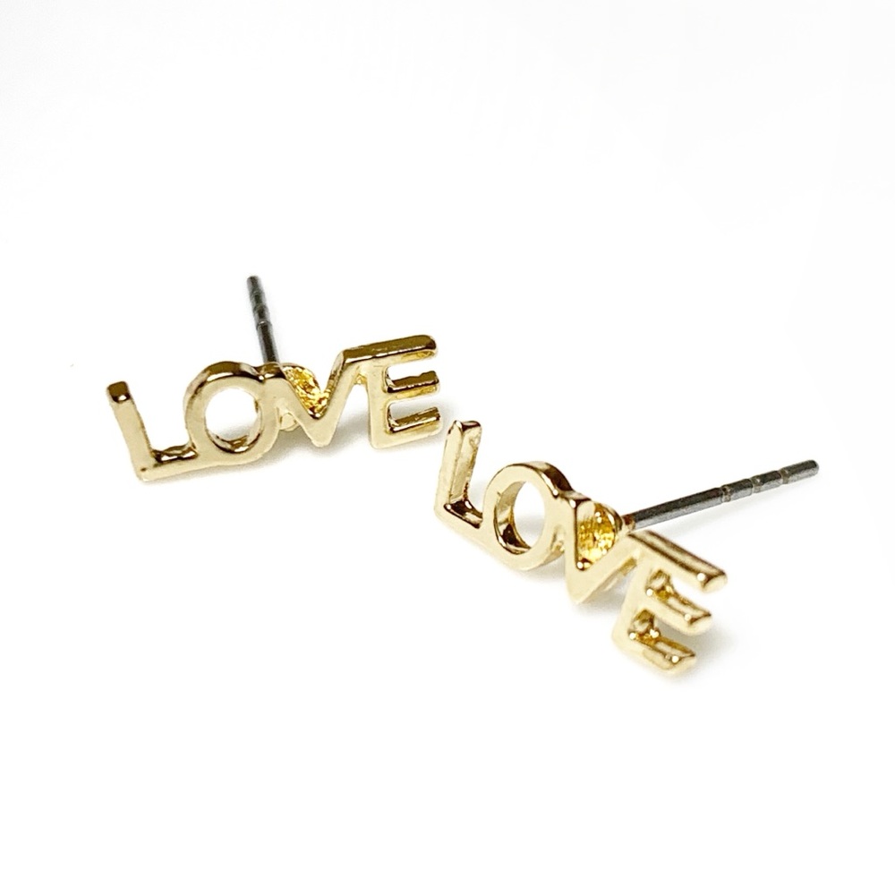 New without tags! Gold word love stud earrings